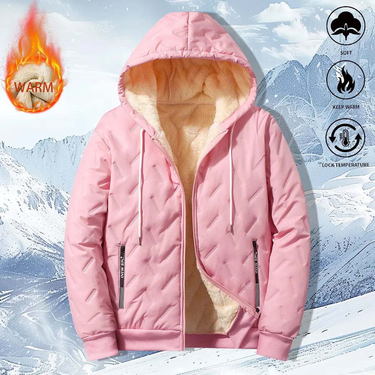 Women’s hooded cotton jacket, solid color, fleece-lined and thick, suitable for outdoor sports, commuting, and everyday wear; women’s jacket, women’s cotton coat, women’s outerwear, womenswear