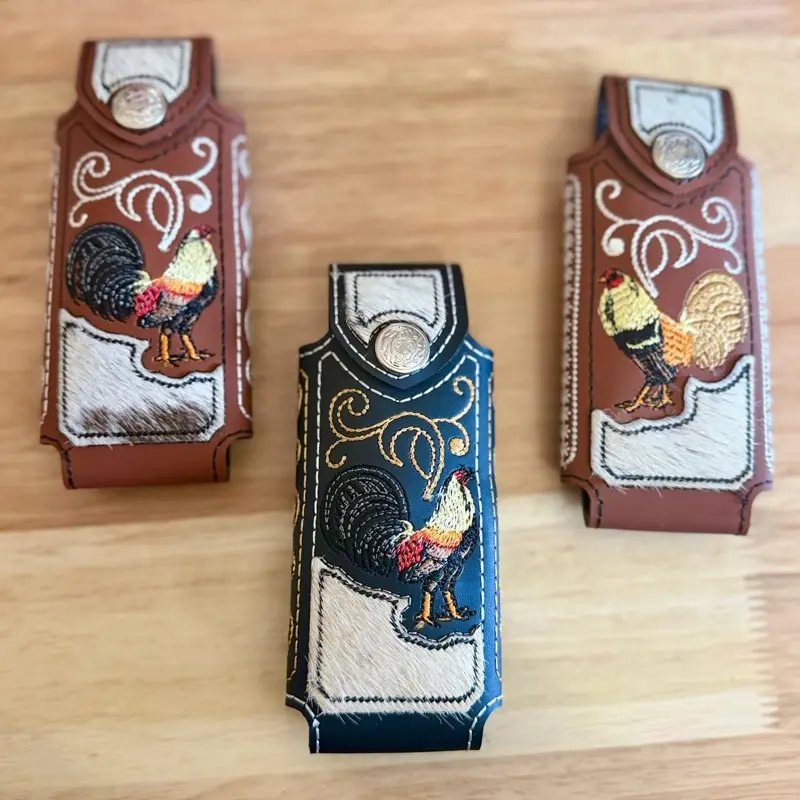 1 pc Pocket Leather Knife Belt Holder Rooster/ Porta Navajas Cinto De Piel Gallos