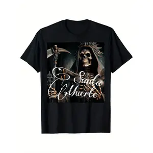 Santa Muerte Knight T-Shirt - Men's Guardian Gift, Friendship Souvenir, Brave Game Reward | Soft & Breathable Cotton, Wrinkle-Resistant, Glossy Finish | Casual Streetwear with Skull Print | Sizes S-XXXL