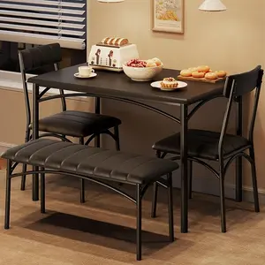 Dining Table Set for 4, Kitchen Table and Chairs for 4, Rectangular Dining Room Table Set with Upholstered Bench and Chairs, 4 Piece Table Set for Small Space, Apartment