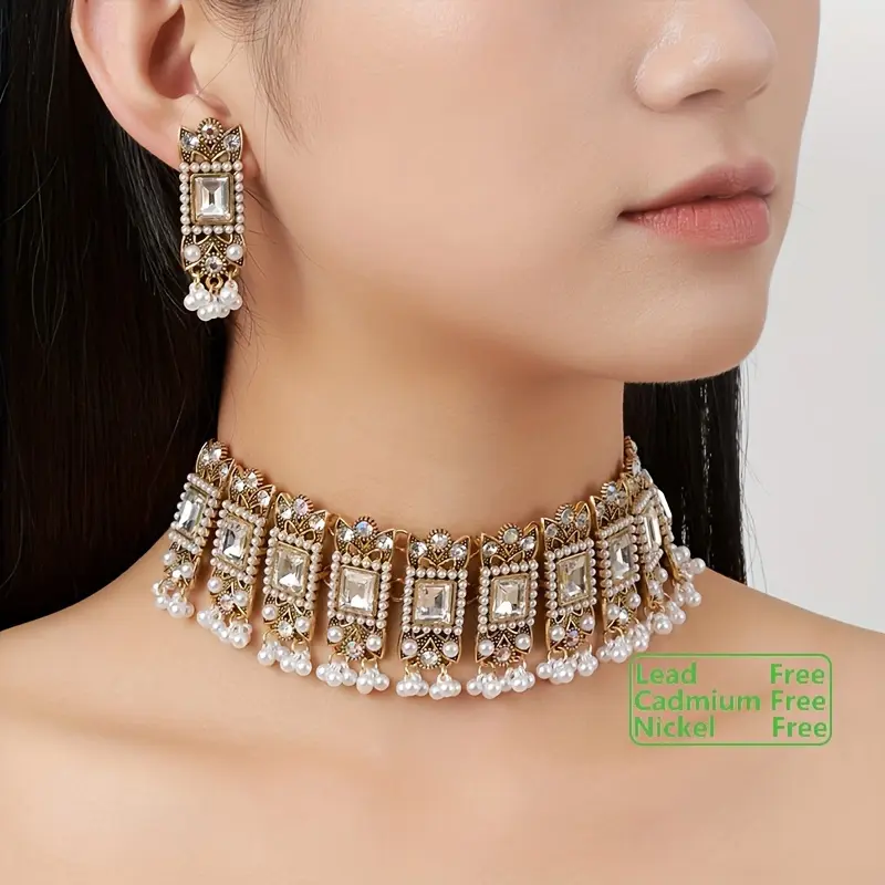 Bronze Jewellery Set with An Elegant Mix of Colours, Earrings and A Choker for Weddings, Eid, Christmas Gifts and Everyday Glamour