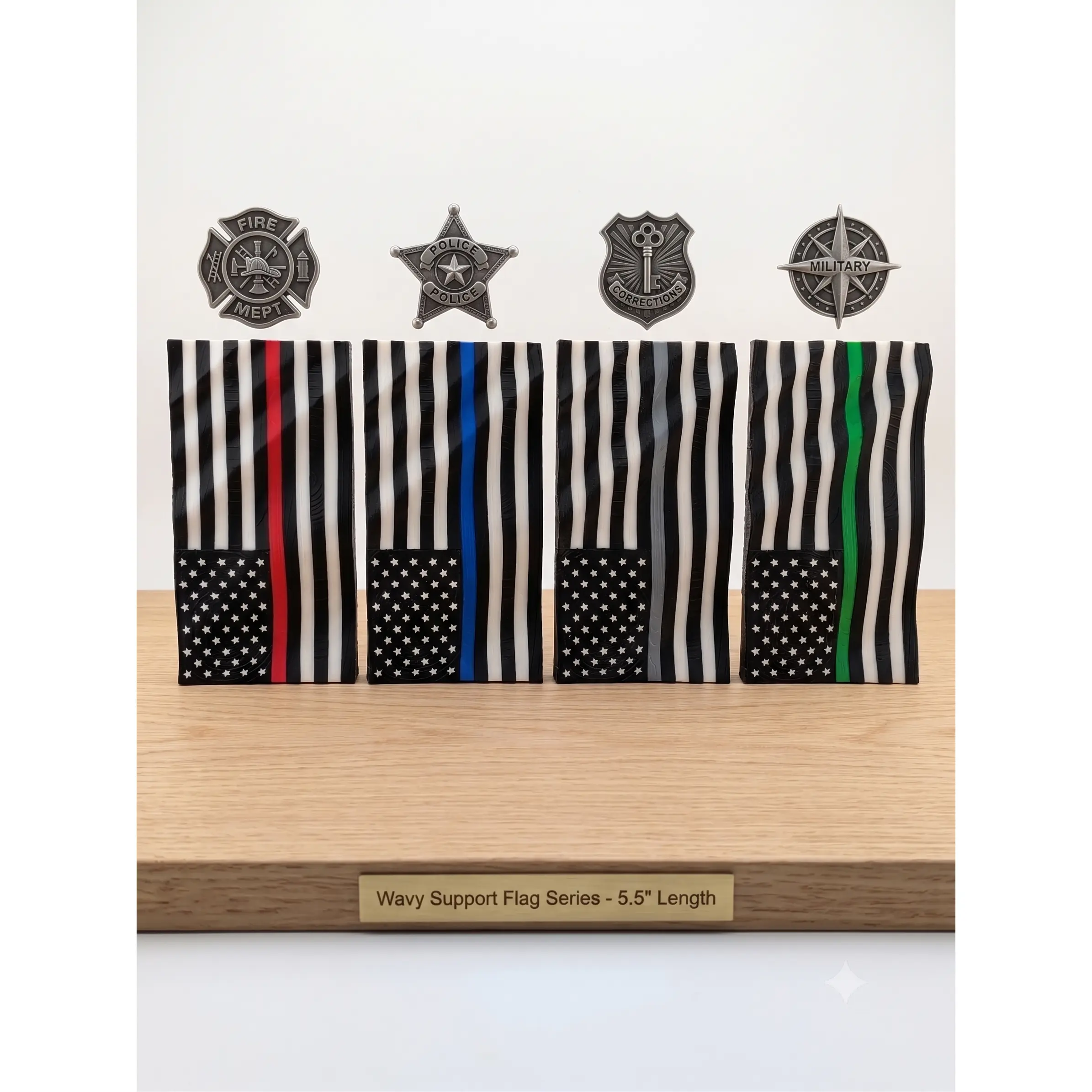 5.5 Inch Thin Line American Flag Waving Magnet Police Fire Military Silver
