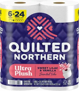 Ultra Plush Toilet Paper with Sweet Lilac & Vanilla Scented Tube, 6 Mega Rolls = 24 Regular Rolls, 3 Ply Soft Toilet Tissue