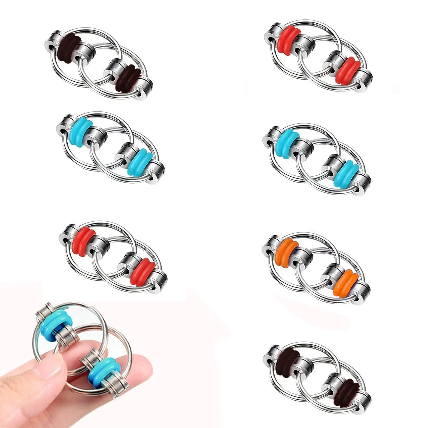 Bike Chain Fidget Toy, 8 Counts Flippy Chain Fidget Toy, Finger Roller Chain Sensory Toy, Handheld Ring Flippy Chain Decompression Stress Relief Fidget Toy for Adults Boys Girls, Stress Reliever, Stress Relief Gadgets