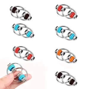 Bike Chain Fidget Toy, 8 Counts Flippy Chain Fidget Toy, Finger Roller Chain Sensory Toy, Handheld Ring Flippy Chain Decompression Stress Relief Fidget Toy for Adults Boys Girls