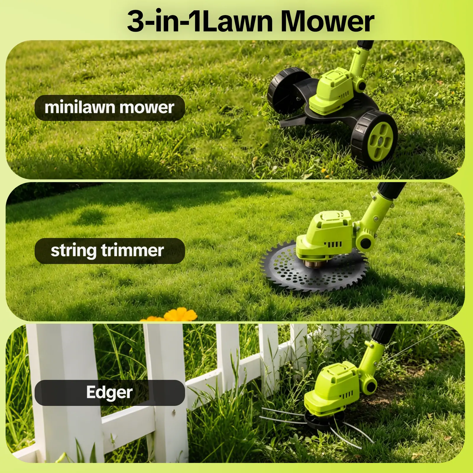 SEESE Cordless Lawn Mower, Garden Tool (Mower, Trimmer, Edger) with 2×21V Batteries, Lightweight for Small to Medium Backyards
