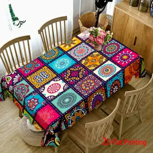 Bohemian Patchwork Tablecloth with Vibrant Mandala Design, Rectangular Tablecloth for Dining and Kitchen Decor, Perfect for Easter Celebrations