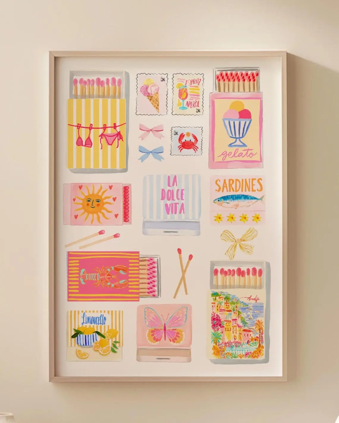 Coastal Hand Painted Matchbox Pastel Print Matchbox Print Matches Summer Wall Art Wall Art Aesthetic Print Poster