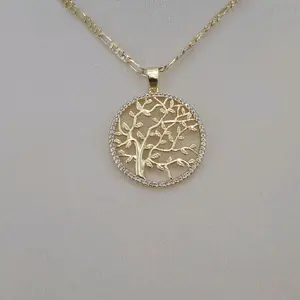 (12)  #2  Round Tree pendant and chain 14kgoldplated