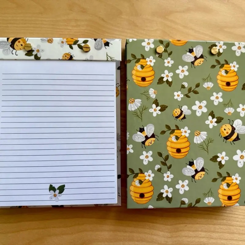 Bumble Bee Refillable Notepad with Tear Off Pages, Minimalist Design, Reusable Notepad, Durable Cover, Snap Sheet Notepad, Refillable Edition Meeting Minutes