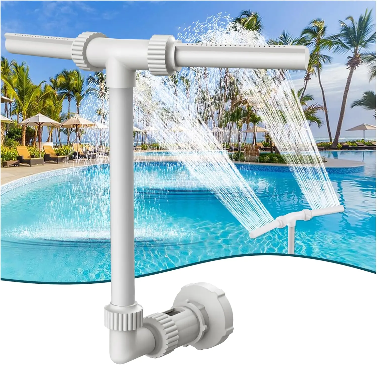 Water-Fountain Dual Spray Swimming-Pool-Accessories - Upgrade Above/Inground Waterfall Cooler, Adjustable 2 in 1 Nozzle, High Pressure Pond Aerator, Garden Sprinkle Feature Outdoor Décor