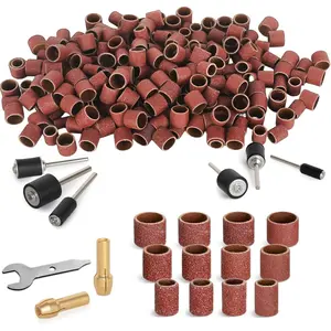 300Pcs Sanding Drums Kit – 80/120/240 Grit Sanding Bands with 24 Drum Mandrels, 2 Self-Tightening Drill Chucks & 1 Wrench – Tool Accessories Sanding Drum Bits for Rotary Tool