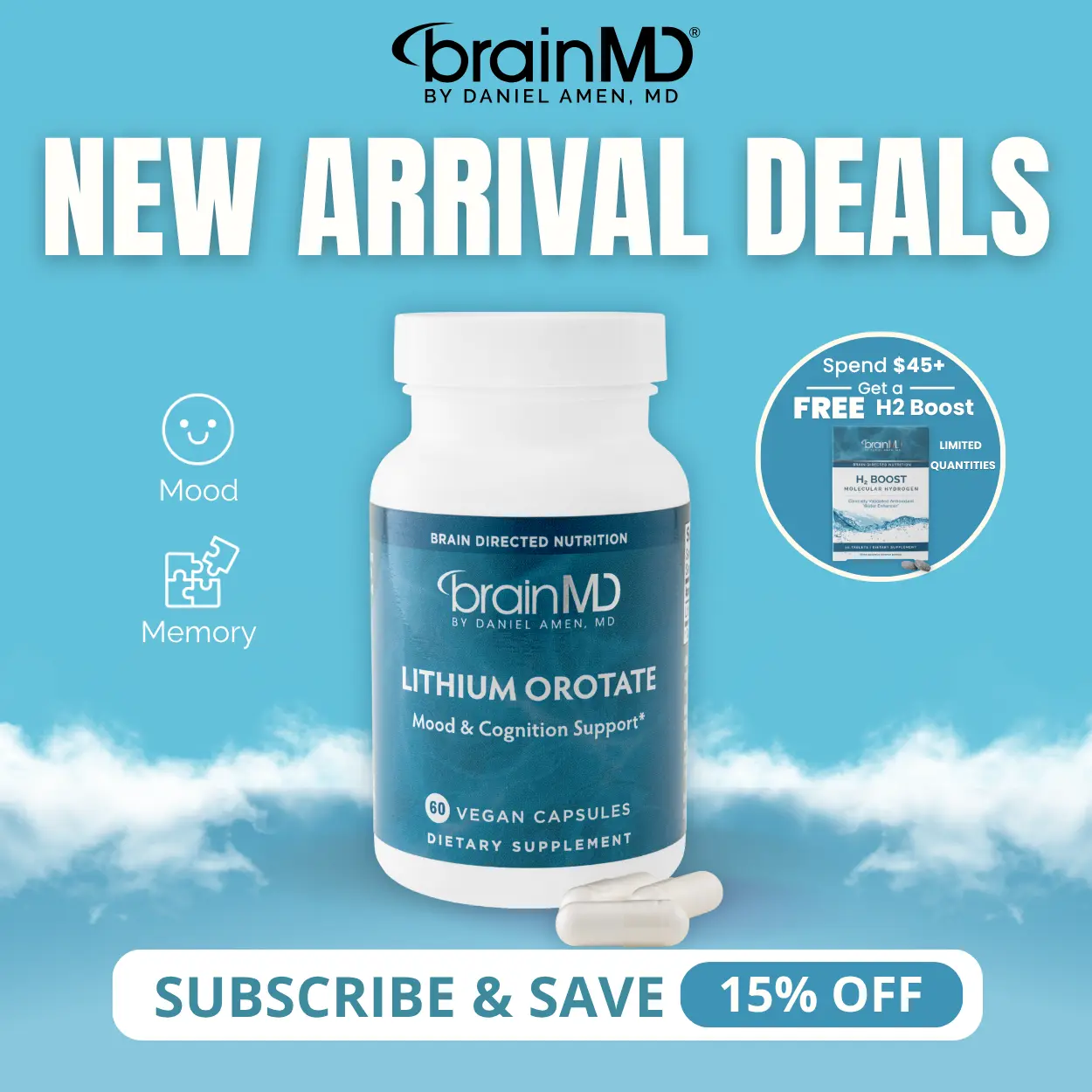 Lithium Orotate | BrainMD | 60 Capsules | Mood Balance & Emotional Wellness Support | Cognitive Clarity & Brain Health Support | Lithium