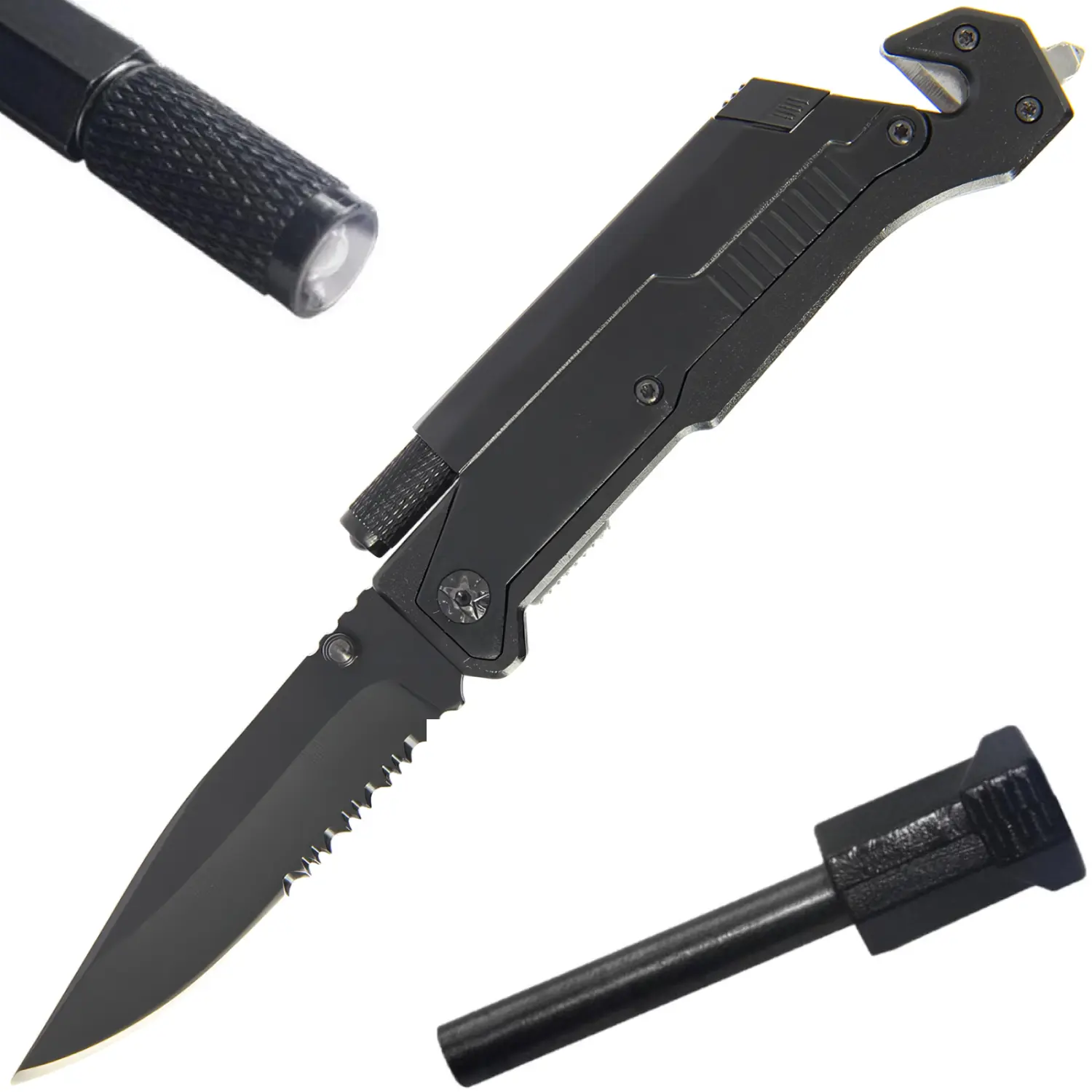 Tiger-USA 5-in-1 EDC Folding Survival Pocket Knife w/ LED Light & Fire Starter