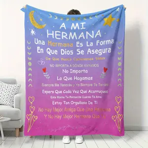 1Pc Vintage Spanish Sister Flannel Fleece Blanket - "A Mi Hermana" Message, Tear-Resistant, Soft Polyester For All Seasons, Comfortable Gift For Birthdays Or Christmas