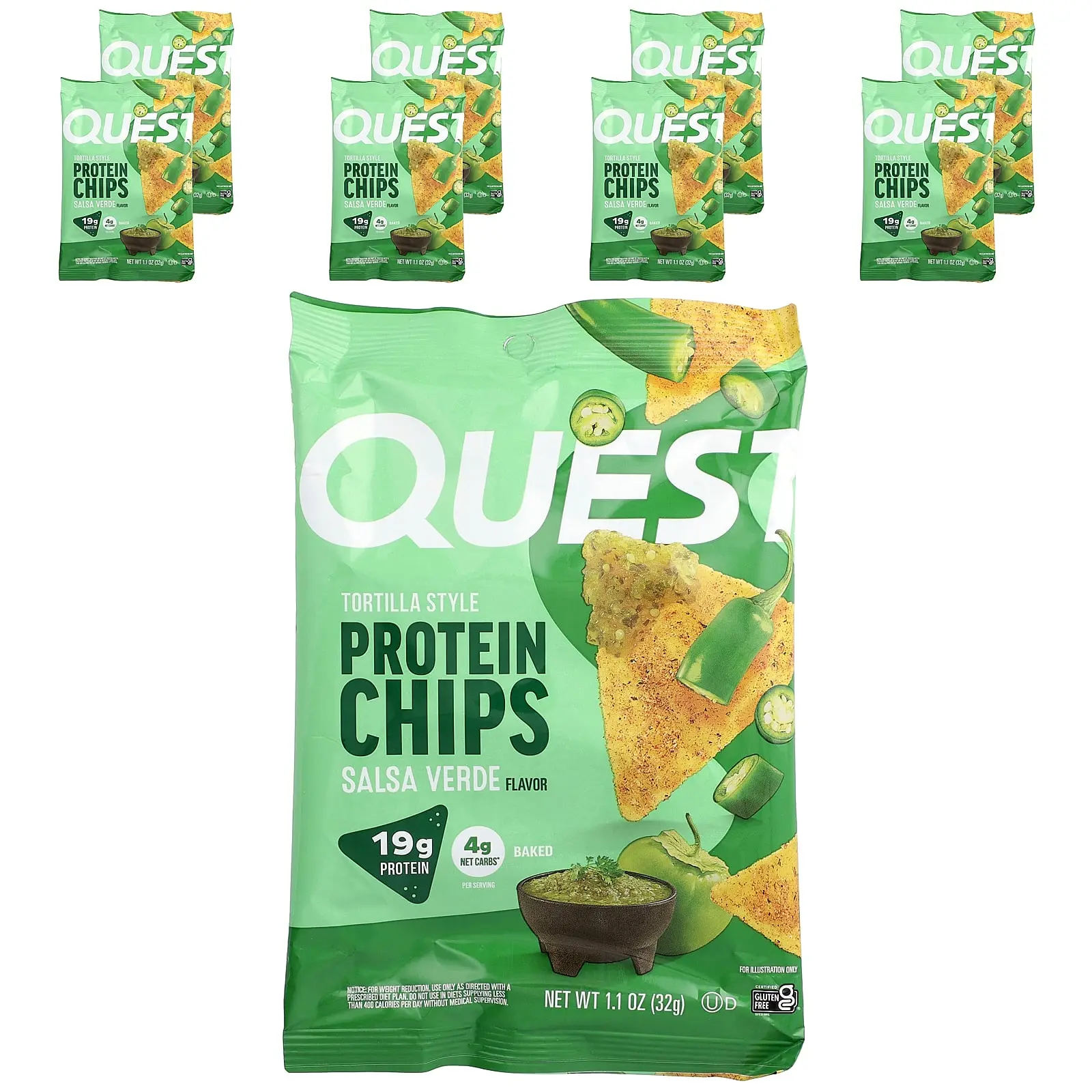 Quest Nutrition Tortilla Style Protein Chips, Salsa Verde, 8 Bags, 1.1 oz (32 g) Each