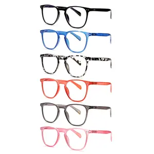 6-Piece Set Of Solid-Color And Patterned Anti-Blue Light Reading Glasses Suitable For Men And Women Rectangular Frames With Spring Hinges Ideal For Daily Wear, Outings, And Work
