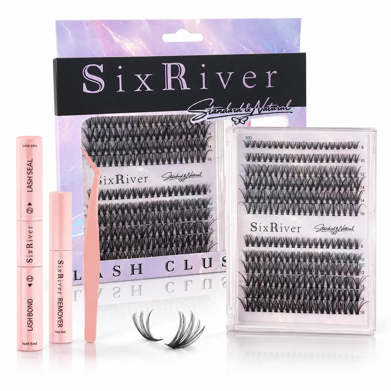 SixRiver Lash Clusters Kit, DIY Lash Extensions with Bond & Seal, Remover & Tweezer, Wispy Mixed Length Cluster Lashes 8-16mm