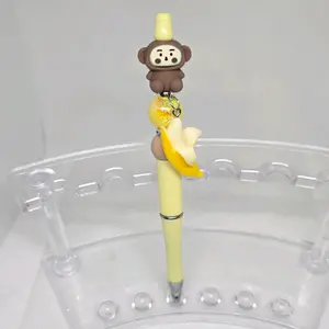 Monkey 3D Bling and Beaded Pen with Banana Dangling Charm - Black Ink, Writing Tool ideal gift