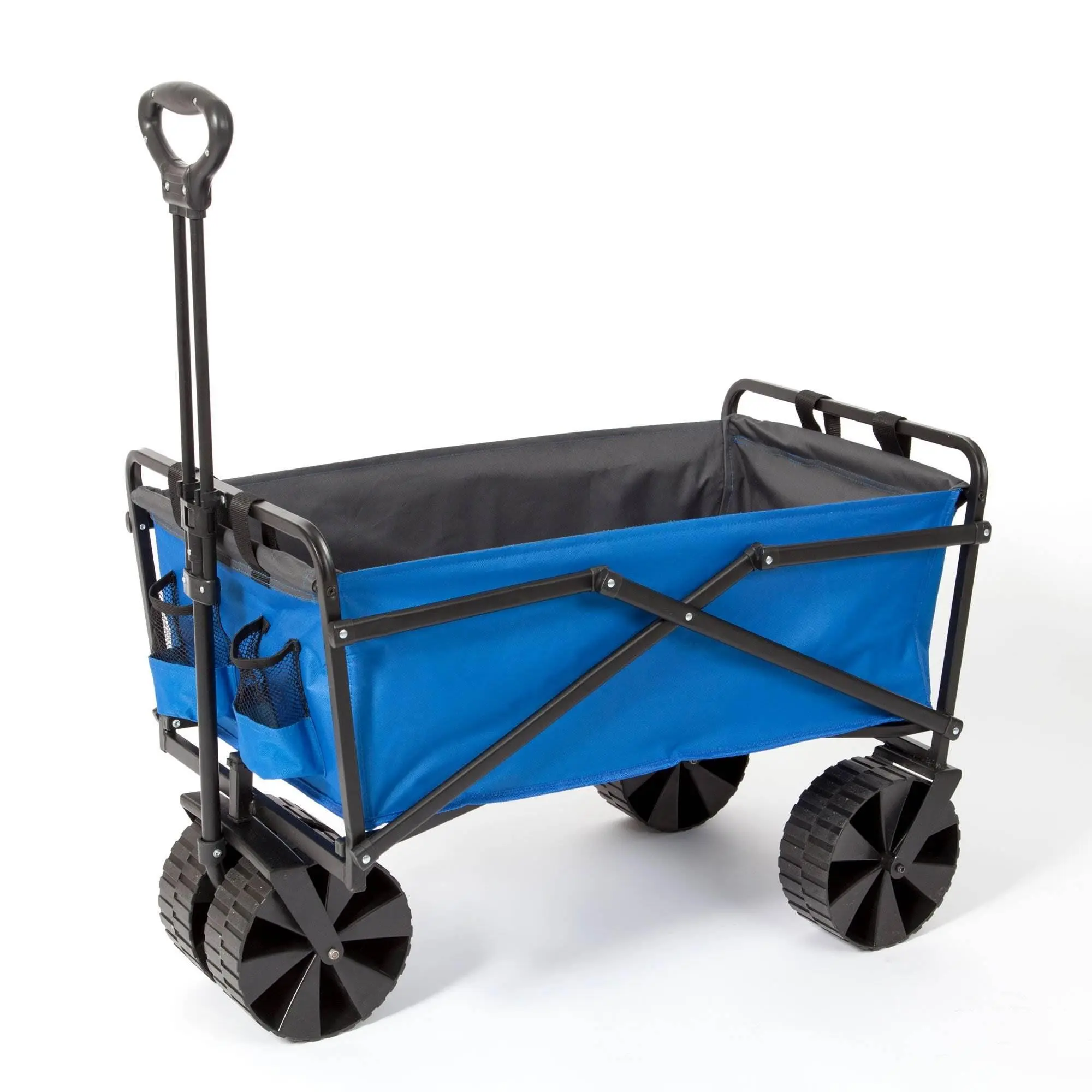 Seina 150lb Capacity Folding Steel Frame Outdoor Utility Wagon Cart, Blue/Gray