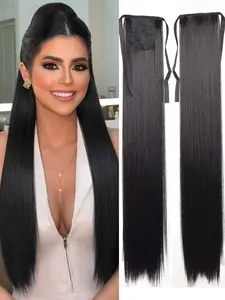 Long Straight Hair Wig Ponytail Extension for Women, Band-Style Ponytail Braid Synthetic Hairpiece, Natural Look Fake Hair Extensions, Synthetic Hair Pieces