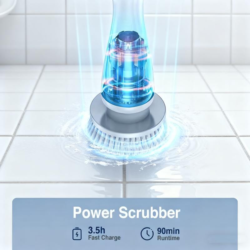 Electric Spin Scrubber, Cordless Shower Scrubber with IPX7 Waterproof, Electric Cleaning Brush, Multi-Surface Use, and Long Battery Life, 2 Adjustable Speed & Extendable Handle, 9 Replaceable Brush Heads, Multi-Purpose Cleaning Kit for Bathroom & Kitchen Electric Spin Scrubber, Cordless Shower Scrubber with IPX7 Waterproof, Electric Cleaning Brush, Multi-Surface Use, and Long Battery Life, 2 Adjustable Speed & Extendable Handle, 9 Replaceable Brush Heads, Multi-Purpose Cleaning Kit for Bathroom & Kitchen