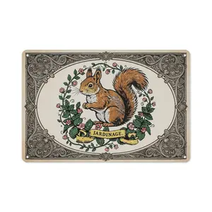 Vintage Jardinage Squirrel Metal Tin Sign 8x12 Inch (20×30cm) - Ornate French Garden Wall Decor, Retro Squirrel Floral Art for Yard, Greenhouse, Cottagecore Home