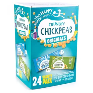 The Happy Snack Company Crunchy Chickpeas Variety Pack, 24 x 1 oz, Sea Salt & Balsamic Vinegar & Lime & Cracked Pepper, Plant-Based Protein Snack, Vegan, Gluten Free, Non-GMO, Dairy Free