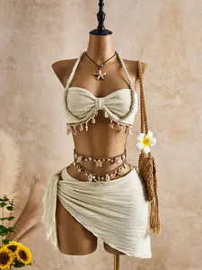 Sexy three piece bikini special fabric lace up beach swimsuit women bikini