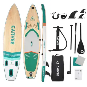 [FLASH SALE] Garvee Inflatable SUP Paddle Board 11'6" x 33" with Accessories, Wide Light Wood Deck, Triple Fin, Non-Slip EVA, Camera Mount, Ultra-Light & Durable for Adults & Youth – Light Wood