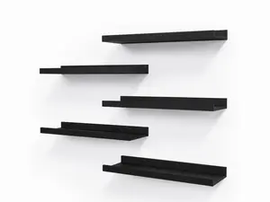 5 Set Floating Wall Mounted Shelves, Black Shelves for Wall Decor, Modern Shelf (Set of 5, Black)