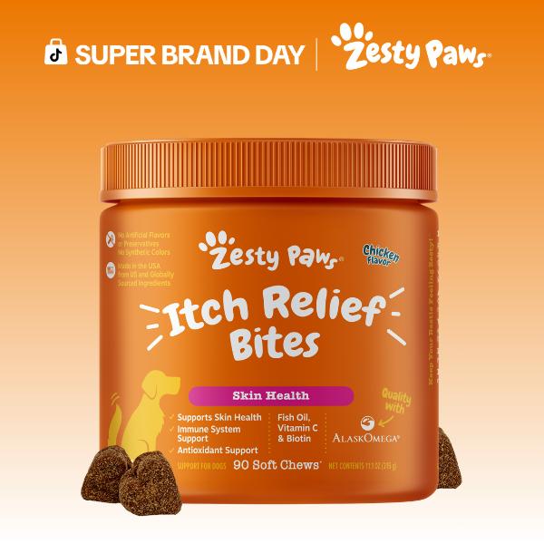 Zesty Paws Dog Itch Relief Bites - Skin & Coat Care Supplement