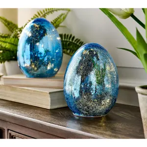 Set of 2 6" Illuminated Crackle Glass Eggs by Valerie