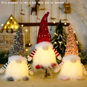 Christmas Gnome Design Plush Ornament, 1 Count Cute Luminous Plush Doll Ornament, Desktop Decoration for Home (Battery Required, without Battery)