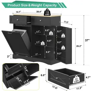 Tilt Out Trash Can Cabinet, Kitchen TrashCan Cabinet with 12 Gallon Garbage Bins,Wood Hidden Tilt-Out Recycling Pantry Laundry Hamper Pet Proof for Kitchen and Living Room (Black)
