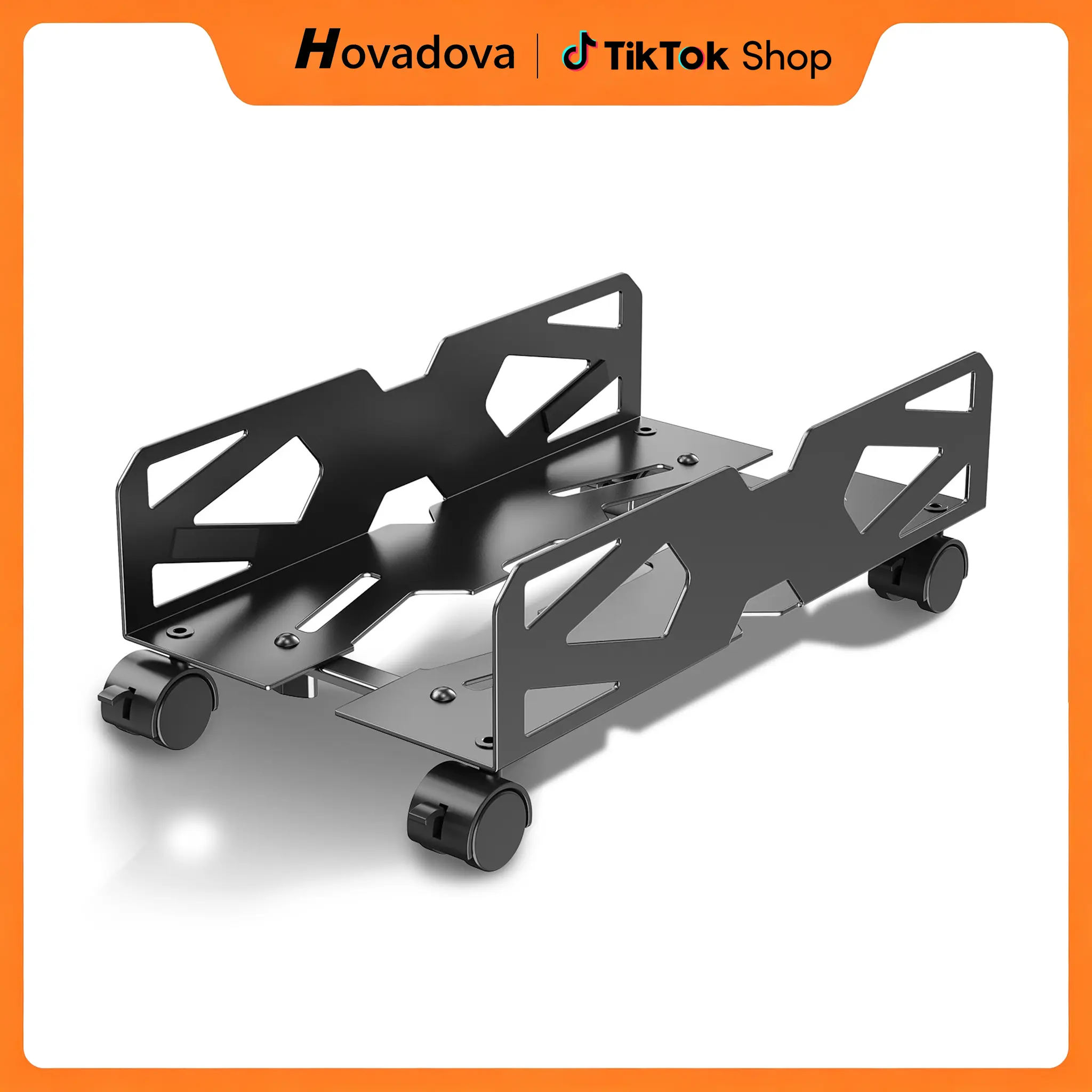 Alloy Steel Adjustable Computer Tower Stand with 4 Caster Wheels, Ventilation Base, Anti-Slip Side Rails, Compatible with Most PCs for Office, Gaming Use on Floor, Carpet
