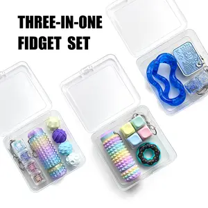 3-IN-one Fidget Toys,Fidget Keychain Keyboard,Pain Fidget-3D Printed Spiky Grippie Stim Keychain,Stress-Relieving Magnetic Balls,EDC Poker,Gift for Friends