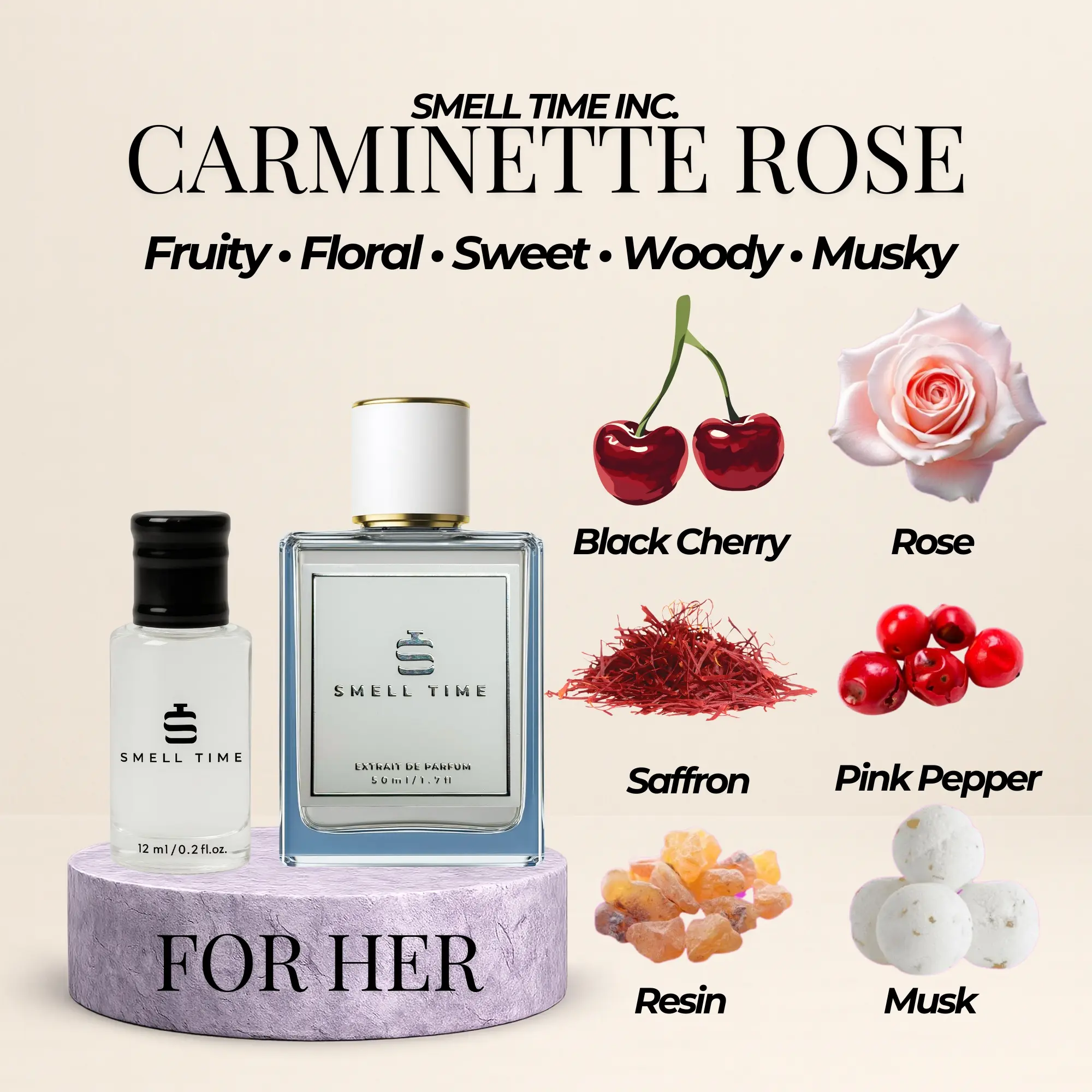 Carminette Rose | Cherry, Rose & Amber Blend | Bold  Romantic Extrait de Parfum | Smell Time USA