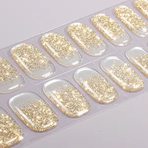 16pcs Shimmering Semi-Cured Gel Nail Strips, Gel Nail Stickers, Self-Adhesive Full Set, UV Lamp Required, Easy Apply & Remove, DIY Nail Art Kit, Gel Nail Tips for Women & Girls