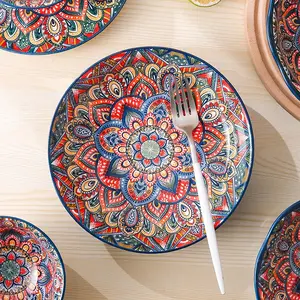 Floral Pattern Ceramic Plate, 4 Counts/set Vintage Style Dinner Plate, Household Tableware for Home Kitchen Dining Room, Ceramic Dinnerware Set, Ceramic Dish Set