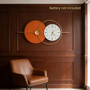 CNCEST 10-in Silent Glass Wall Mount Clock - Iron Frame, Large Round Shape, Gold & Orange, Easy-Read Arabic Numerals, Adhesive Hooks, Room Decor for Living Room, Bedroom (Battery Not Included)