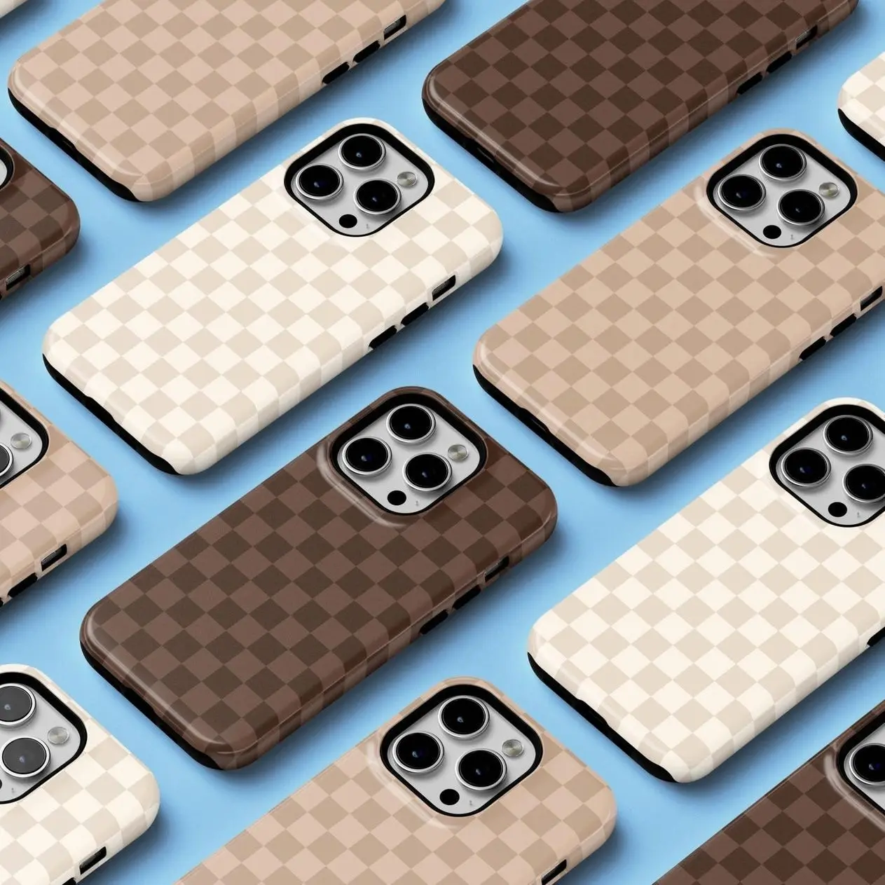 Brown and Cream Checkered Phone Case, Neutral Fall Phone Cover | iPhone Galaxy Pixel