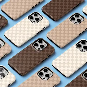 Brown and Cream Checkered Phone Case, Neutral Fall Phone Cover | iPhone Galaxy Pixel