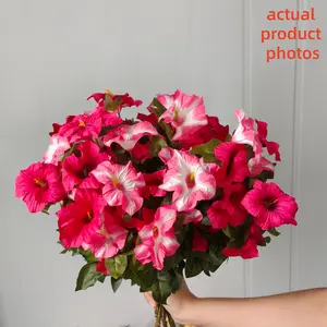4 Pcs Artificial Petunia Flowers, UV Resistant Faux Mini Silk Bouquet, Fade Resistant Realistic Greenery, Indoor Outdoor Decor, Decorative Fake Flower