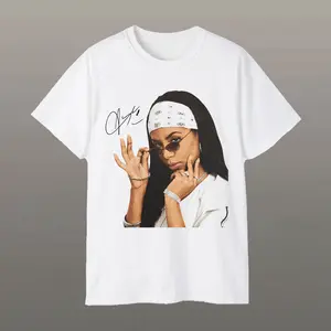 Aaliyah Bandana Sunglasses Signature T-Shirt – Vintage Y2K R&B Tee Retro Style