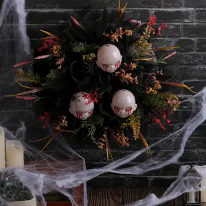 Halloween mesh skull wreath door hanging ghost festival simulation skull wreath party decoration props Ornaments