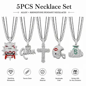 Iced Out Pendant Necklace Set 20 Inch Tennis Chain and Rope Chain Gold Silver Hip Hop Jewelry for Men Women