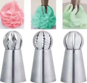 3 Pcs Russian Ball Sphere Icing Nozzles Set - Stainless Steel Pastry Piping Tips Bakeware Baked