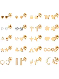 20Pairs Tiny Cartilage Stud Earrings Star Moon Circle Bar Heart Disc Butterfly Screwback Flat Back Stud Earrings Set for Women Men Stainless Steel Cross Geometric Barbell Flatback Earrings Studs Earrings