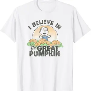 Peanuts Halloween Great Pumpkin T-Shirt Crewneck Menswear Black Streetwear